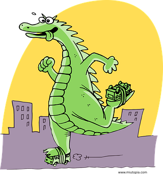 Cartoon Godzilla City Stroll PNG with transparent background