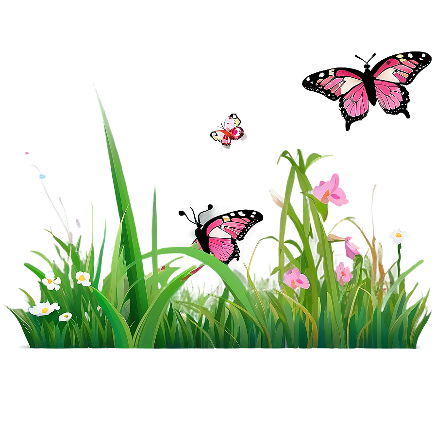 Cartoon Grass With Butterfly Png Bvc