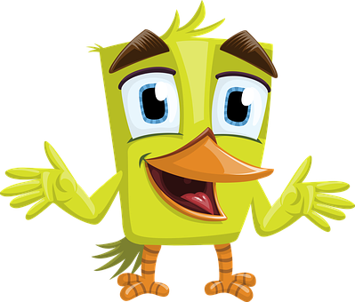 Cartoon Green Bird Character PNG with transparent background