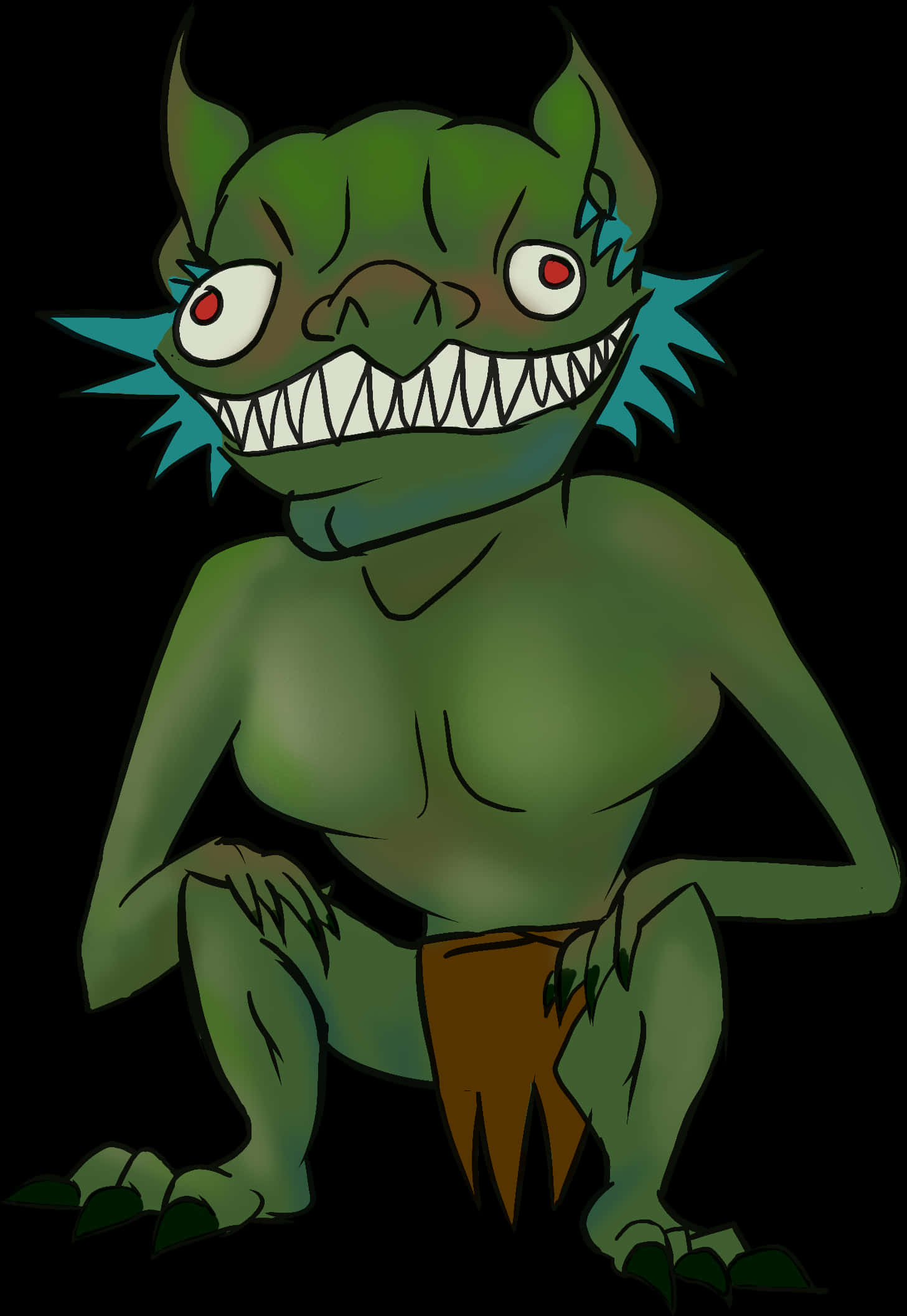 Cartoon Green Goblin Crouching PNG image with a transparent background, free high-resolution download
