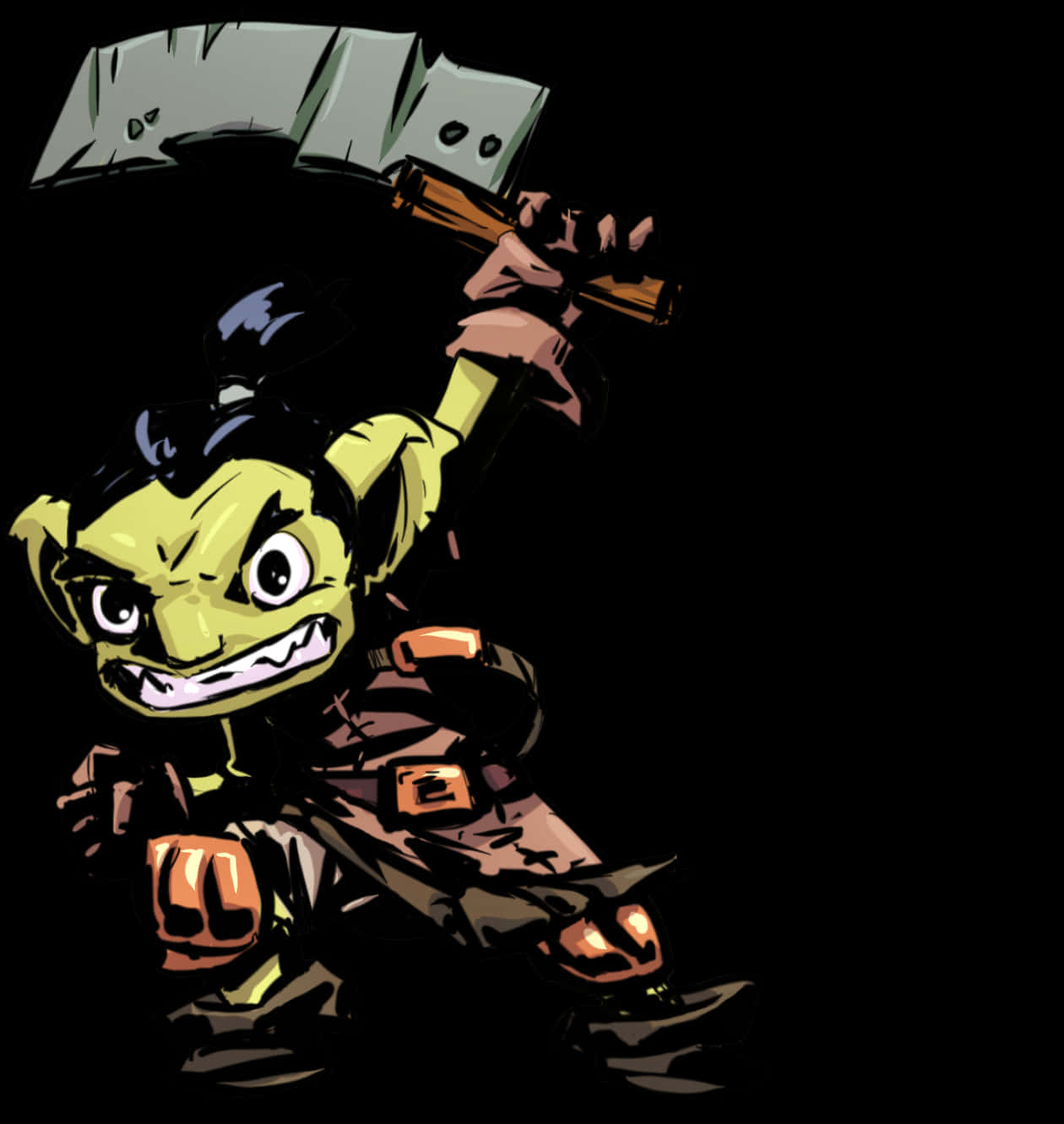Cartoon Green Goblin Holding Hammer PNG image with a transparent background, free high-resolution download