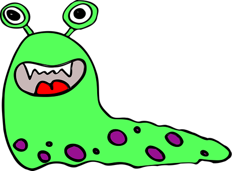 Cartoon Green Slug Alien PNG with transparent background