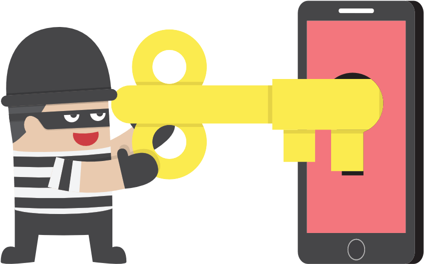 Cartoon Hacker Unlocking Smartphone PNG with transparent background