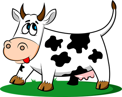 Cartoon Happy Cow Standingon Grass PNG with transparent background