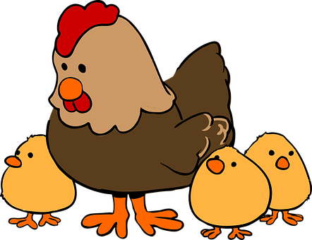 Cartoon Henand Chicks PNG with transparent background