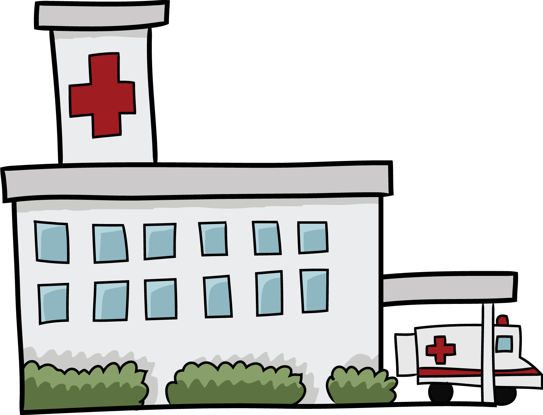 Cartoon Hospital Buildingand Ambulance