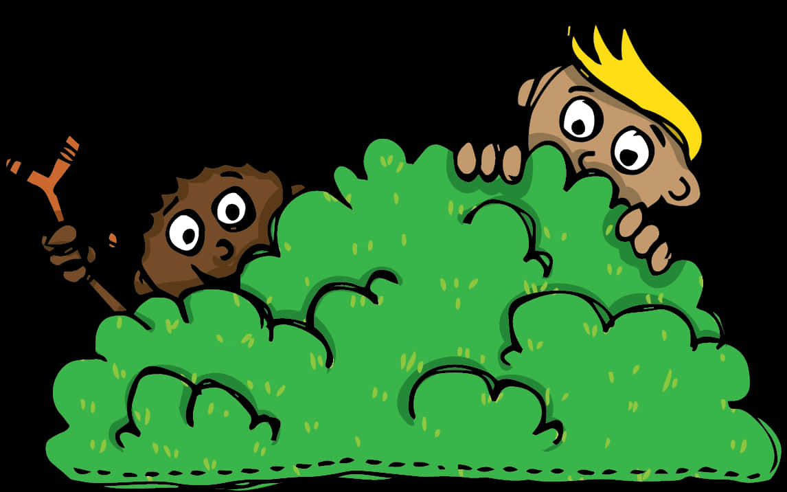 Cartoon Kids Hiding Behind Bush