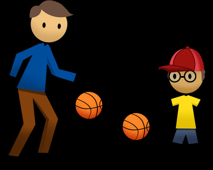 Cartoon Kids Playing Basketball