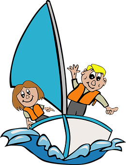 Cartoon Kids Sailing Adventure 260x340 PNG image with a transparent background, free high-resolution download