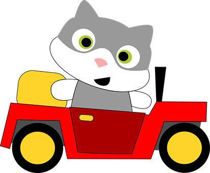 Cartoon Kitten Driving Toy Car PNG with transparent background