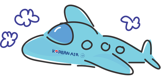 Cartoon Korean Air Plane Illustration PNG with transparent background