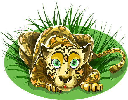 Cartoon Leopard Restingin Grass PNG with transparent background