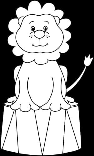 Cartoon_ Lion_ Circus_ Pedestal PNG with transparent background