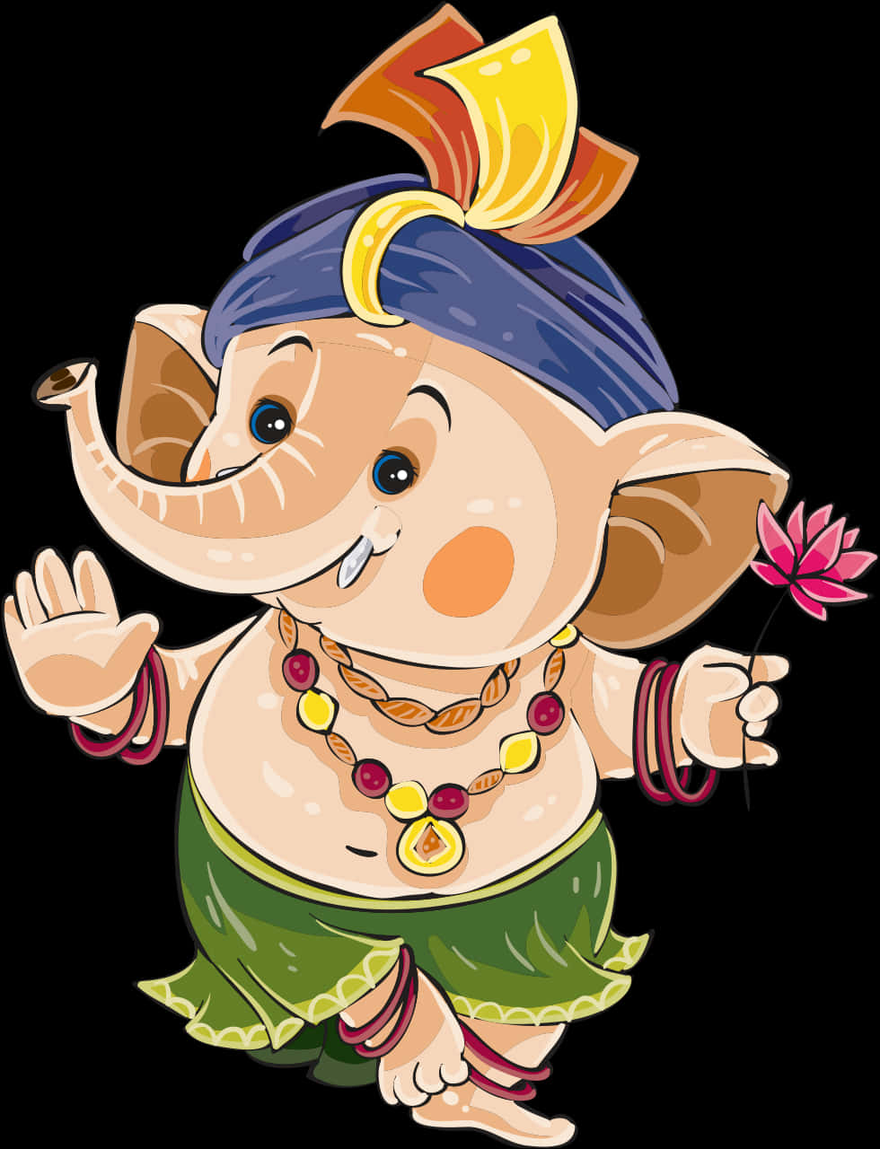 Cartoon Lord Ganesha Holding Lotus Flower