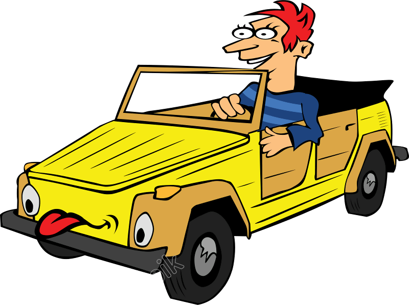 Cartoon Man Driving Yellow Car