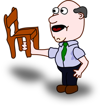 Cartoon Man Holding Chair PNG with transparent background