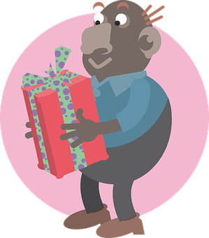 Cartoon Man Holding Gift