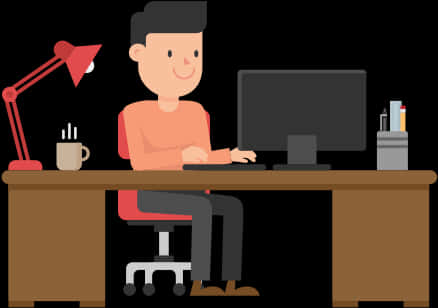 Cartoon Man Workingat Desk PNG with transparent background