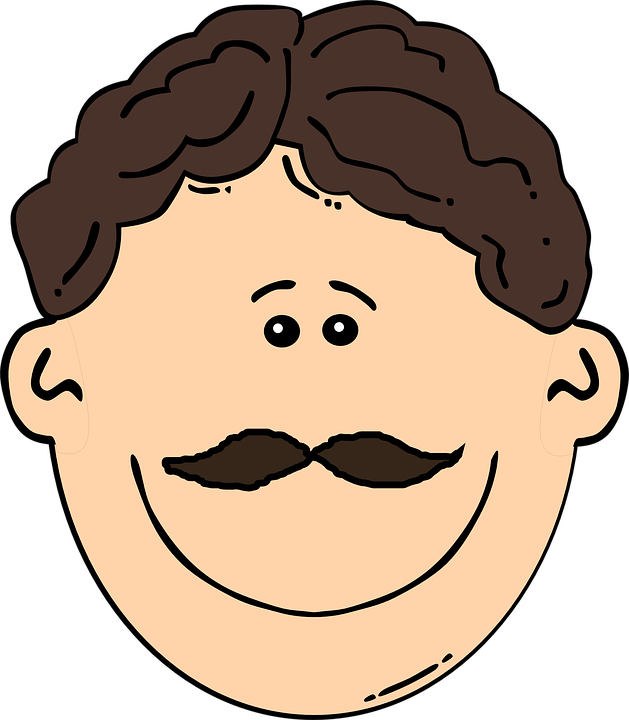 Man, Mustache, Brunette, Brown, Face, Head, Happy - Black Hair Cartoon Man, HD Png Download PNG image with a transparent background, free high-resolution download
