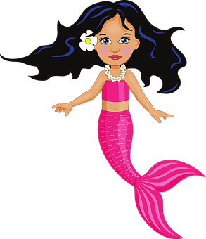 Cartoon Mermaidwith Pink Tail PNG with transparent background