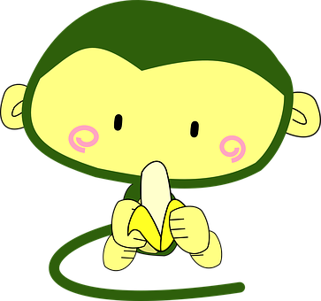 Cartoon Monkey Eating Banana PNG with transparent background
