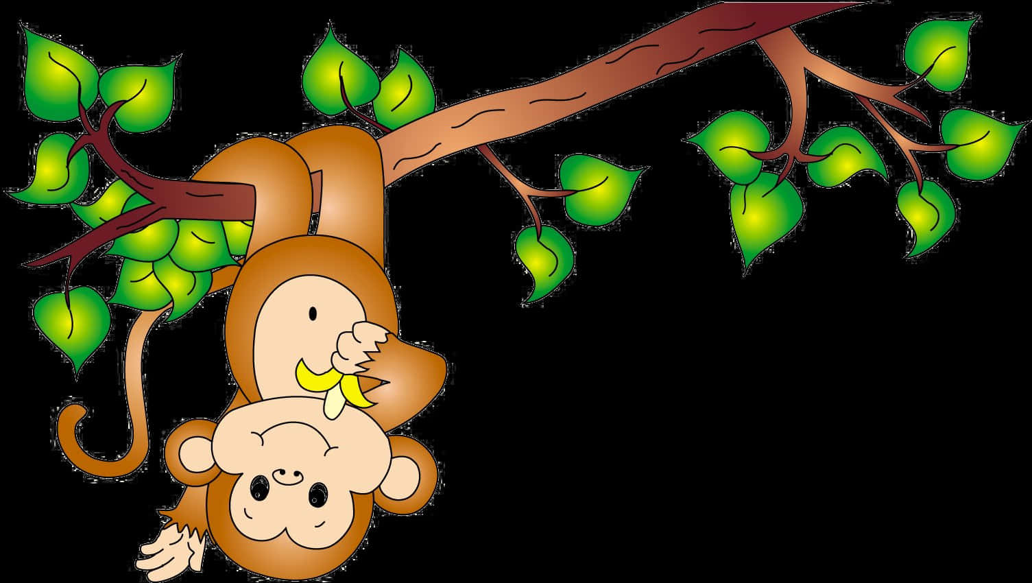 Cartoon Monkey Hanging From Branch