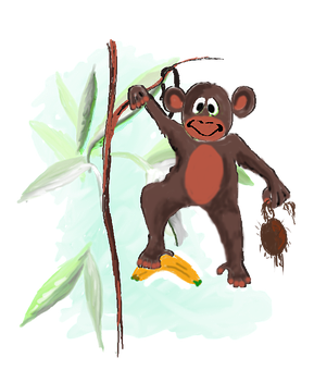 Cartoon Monkey Hanging From Branch