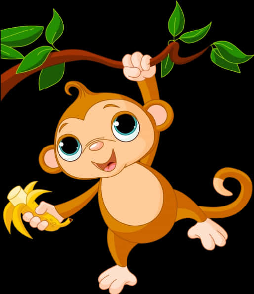 Cartoon Monkey Hanging With Banana