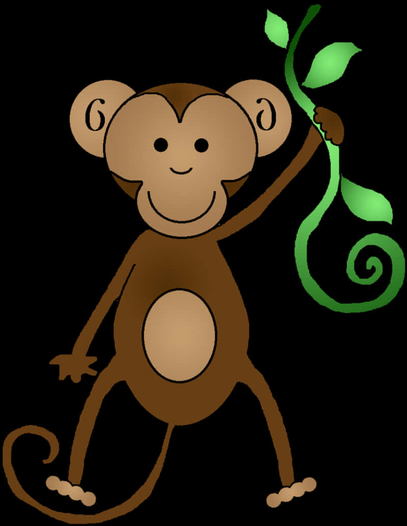 Cartoon Monkey Holding Vine