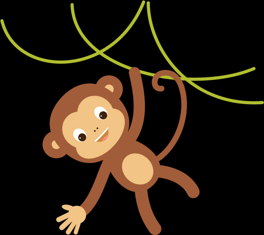 Cartoon Monkey Swingingon Vine