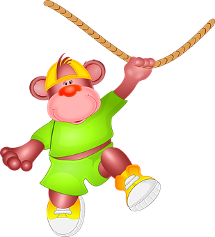 Cartoon Monkey Swingingon Vine