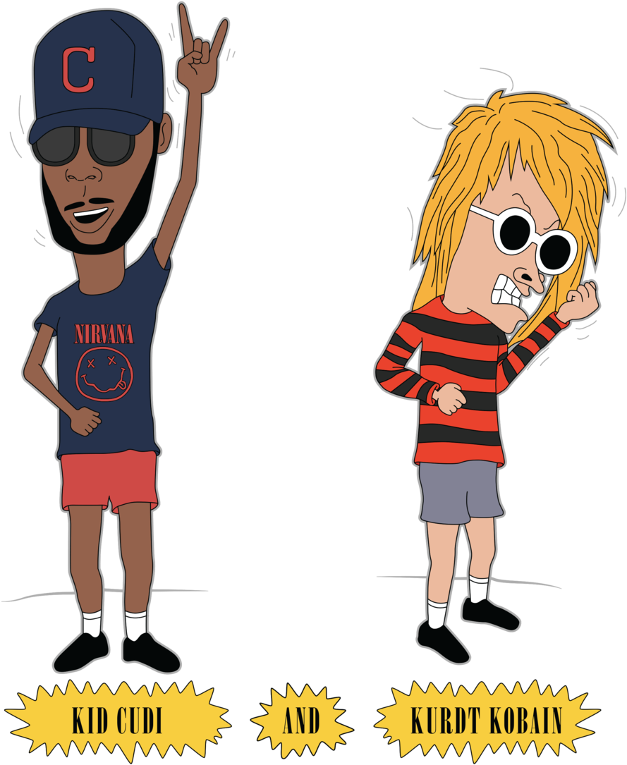 Cartoon Music Legends Kid Cudi Kurt Cobain PNG with transparent background