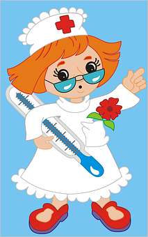 Cartoon Nurse With Thermometerand Flower PNG with transparent background