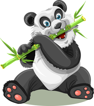 Cartoon Panda Eating Bamboo