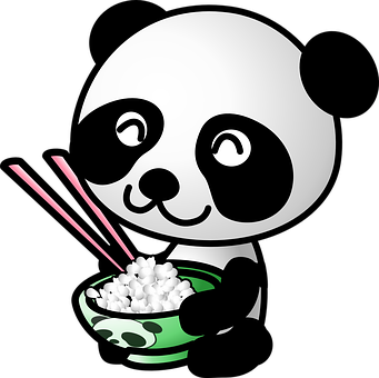 Cartoon Panda Eating Rice PNG with transparent background
