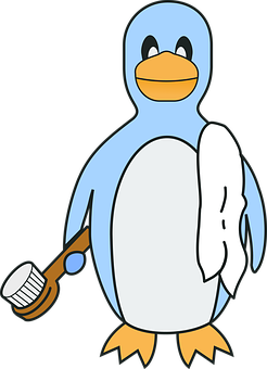 Cartoon Penguin With Toothbrush