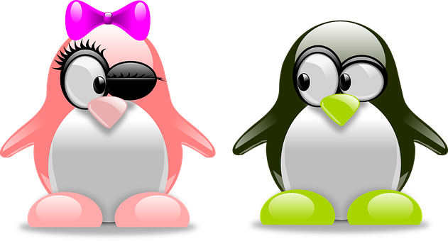 Cartoon Penguins Pinkand Green