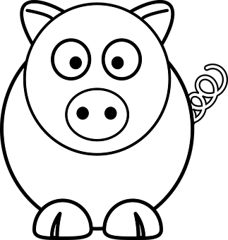 Cartoon Pig Blackand White PNG with transparent background
