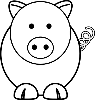 Cartoon Pig Blackand White Vector PNG with transparent background