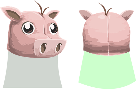 Cartoon Pig Faceand Rear View PNG with transparent background
