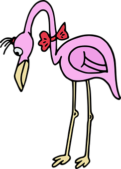 Cartoon Pink Flamingowith Bow PNG with transparent background