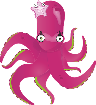 Cartoon Pink Octopus PNG with transparent background