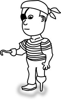 Cartoon Pirate Character Blackand White PNG with transparent background