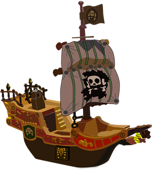 Cartoon Pirate Ship Illustration PNG with transparent background