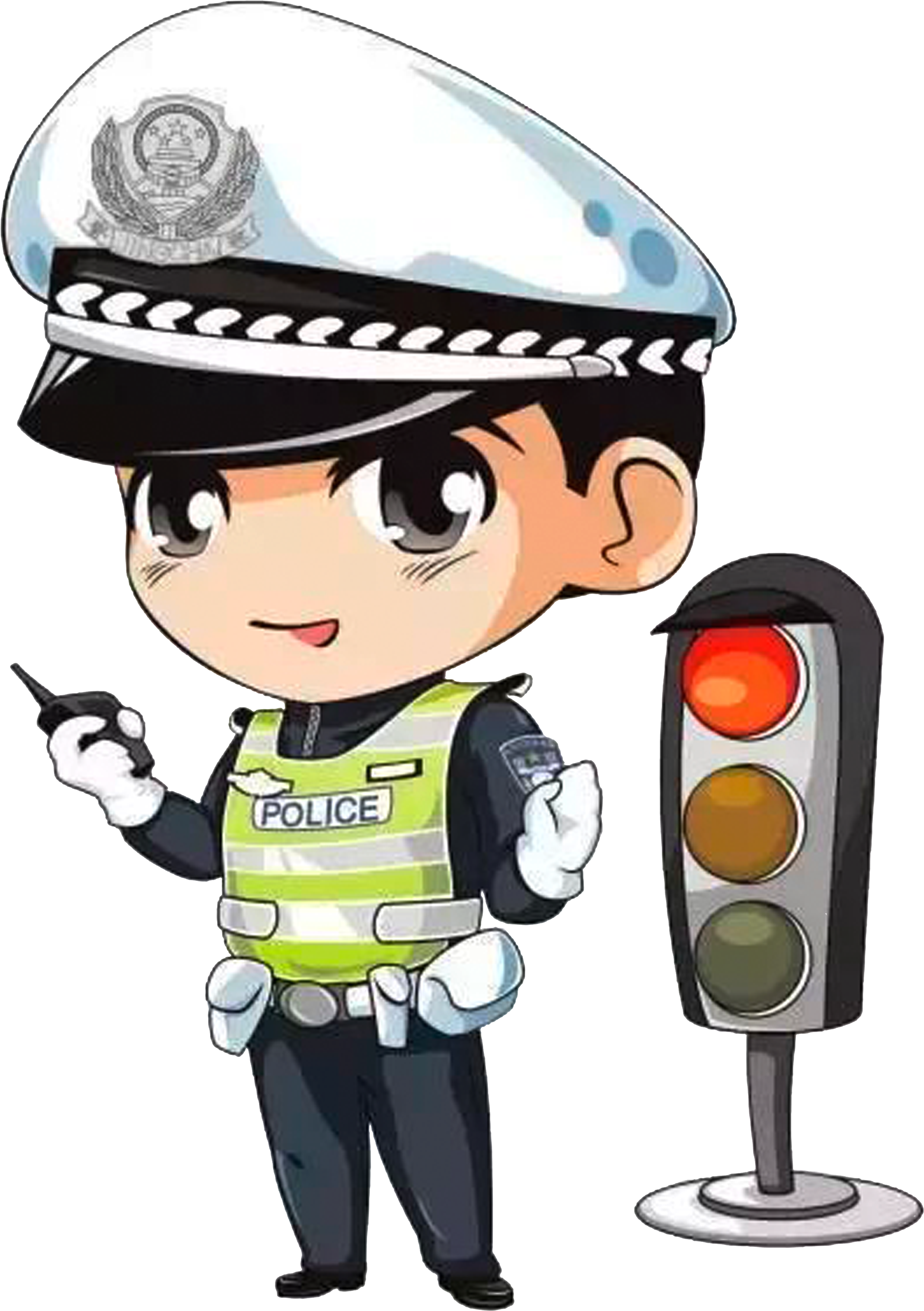 Cartoon Police Officer Traffic Control