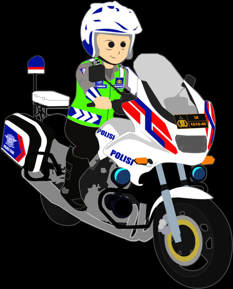 Cartoon Police Officeron Motorbike