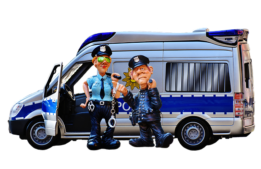 Cartoon Police Officersand Van PNG with transparent background