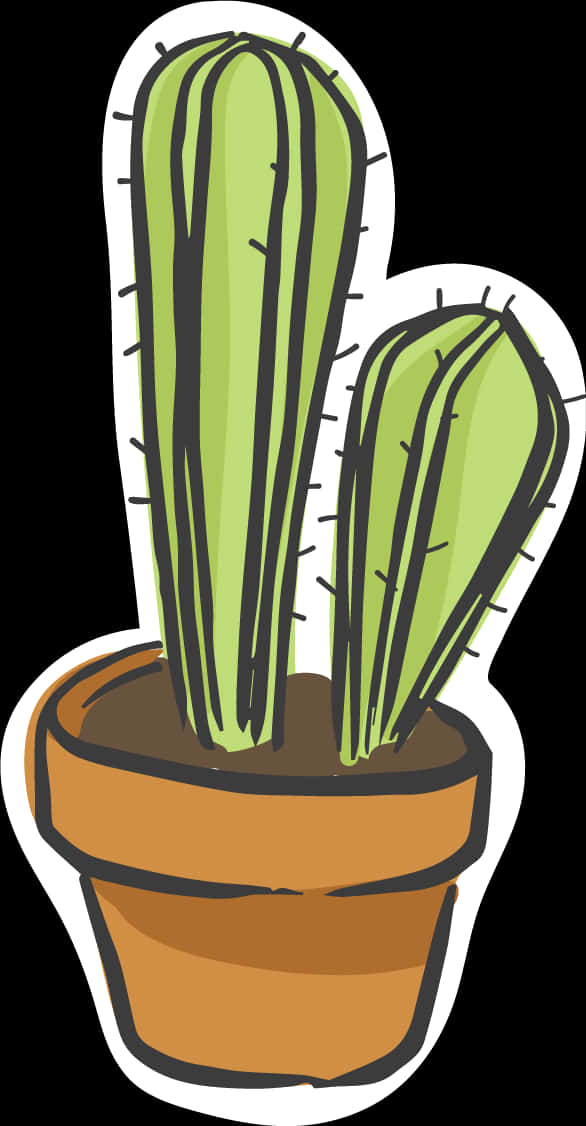 Cartoon Potted Cactus Illustration PNG with transparent background