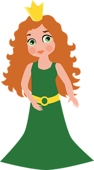Cartoon Princessin Green Dress PNG with transparent background