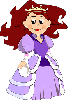 Cartoon Princessin Purple Dress PNG with transparent background